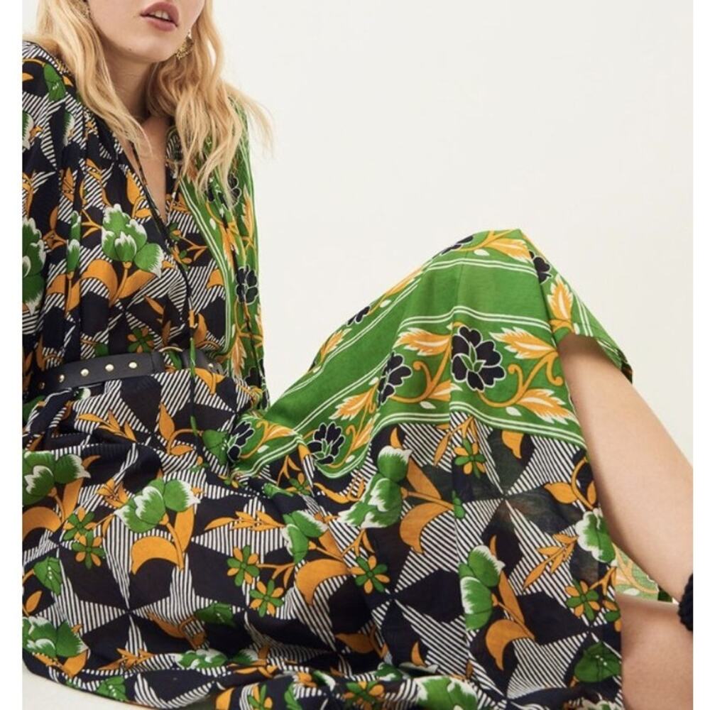 Antik Batik Talita Flowing Maxi Dress Green Black Size M/40 EUC Retail $480 - Picture 2 of 9
